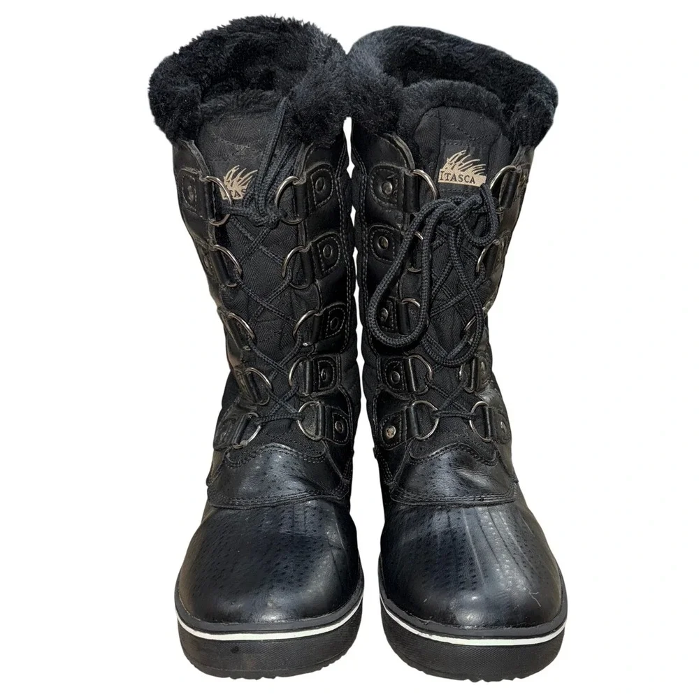 ITASCA Mid Calf Winter Boot 9 Black Outdoor Snow Gorpcore Moto Utility Lace‎ Up